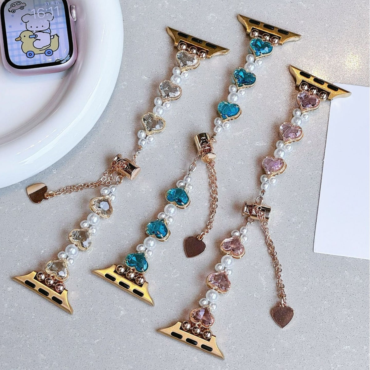 Love-shaped Diamond And Fashionable Pearl Watch Bracelet