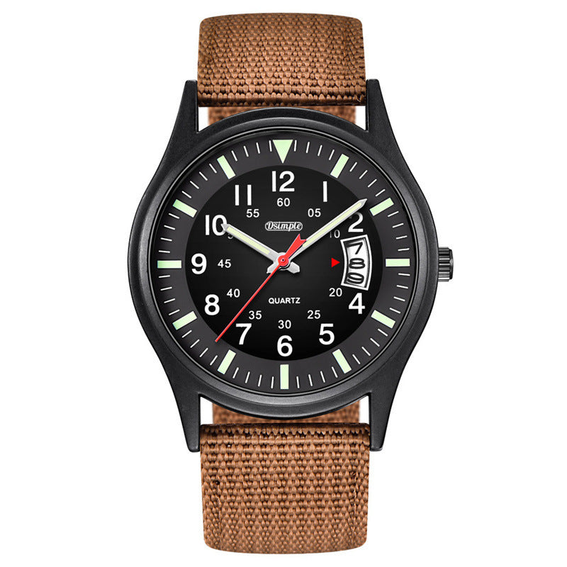 Mens Luminous Nylon-Strap Quartz Watch
