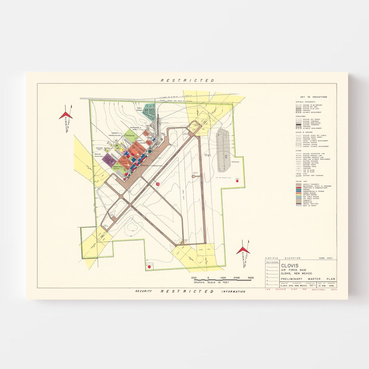 Vintage Map of Clovis Air Force Base, 1952