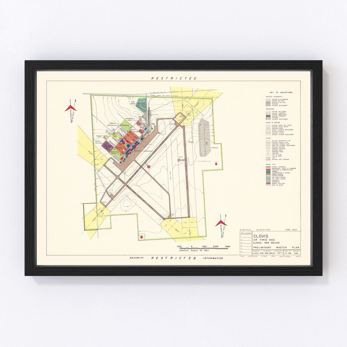 Vintage Map of Clovis Air Force Base, 1952