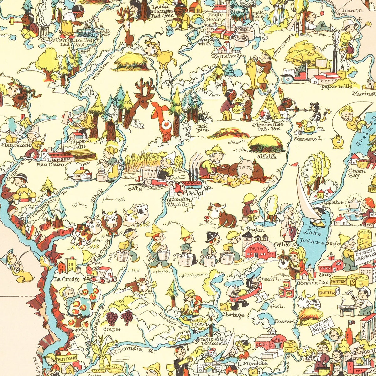 Vintage Map of Wisconsin 1935