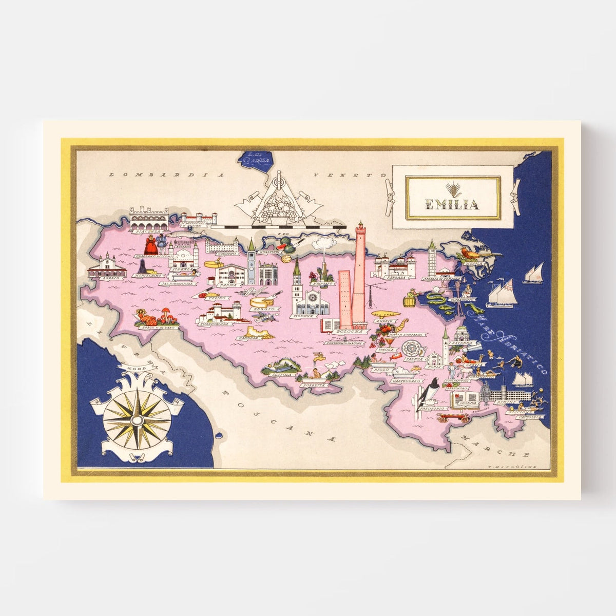 Vintage Map of Emilia-Romagna Italy, 1938