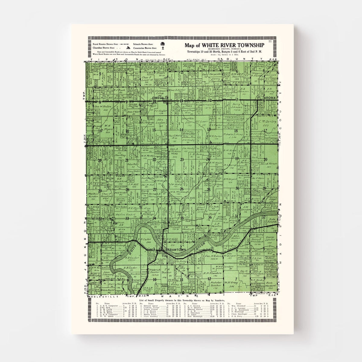 Vintage Map of White River Township, Johnson County, Indiana 1922