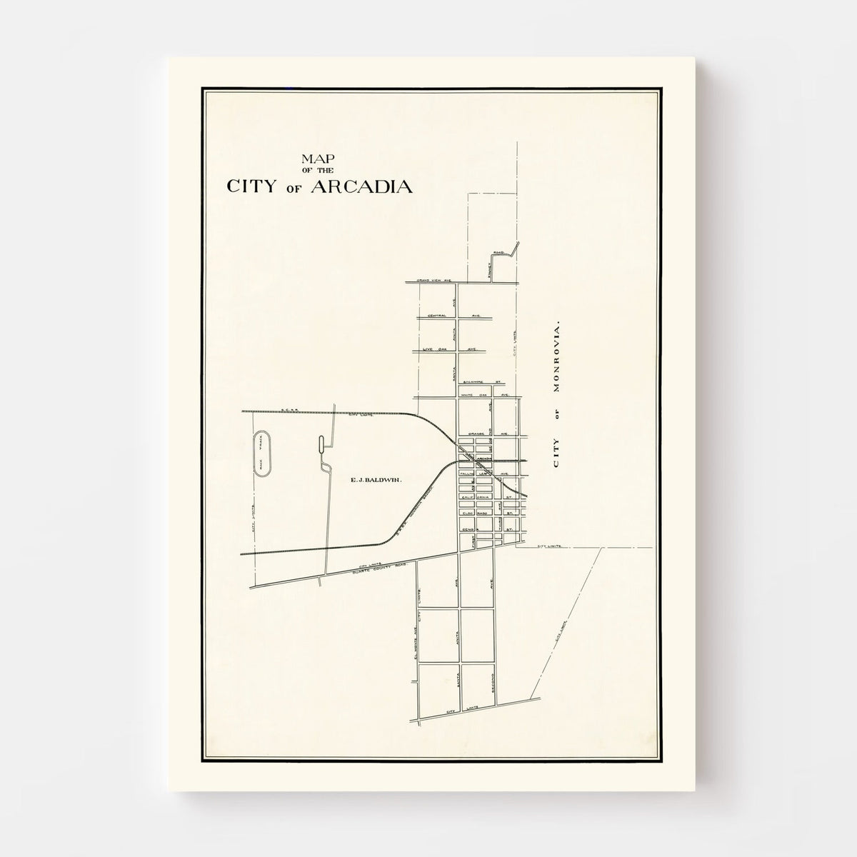 Vintage Map of Arcadia, California 1910