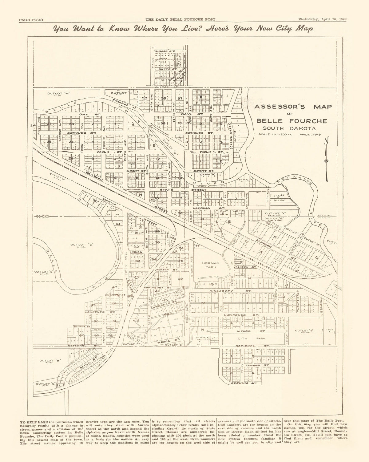 Vintage Map of Belle Fourche, South Dakota 1949