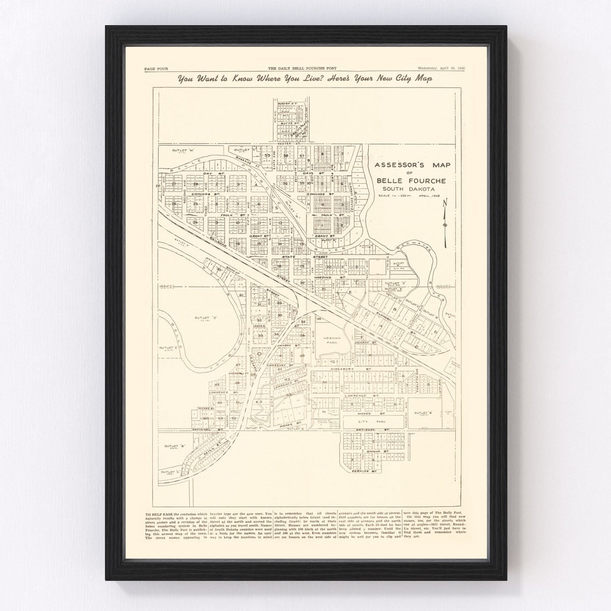 Vintage Map of Belle Fourche, South Dakota 1949