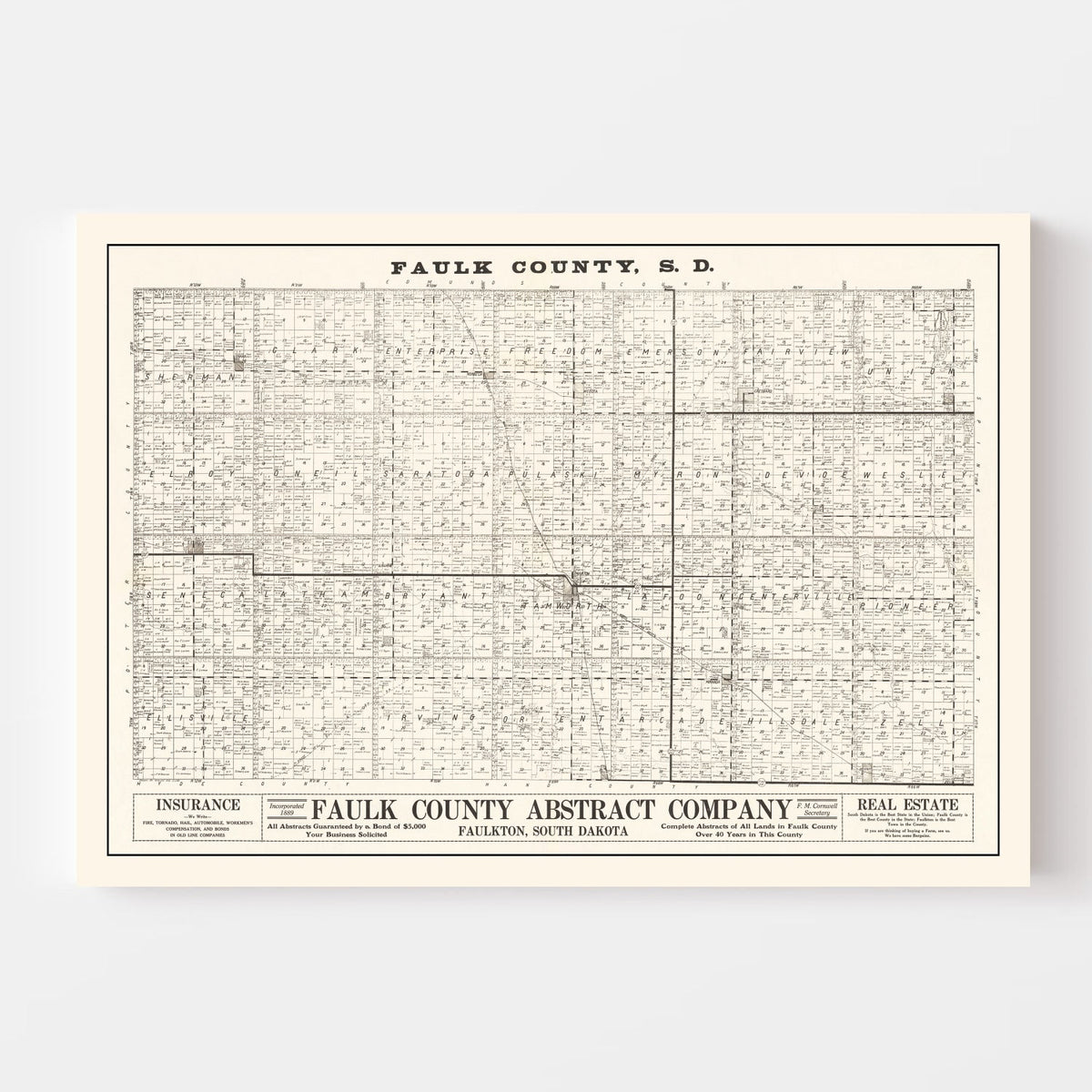 Vintage Map of Faulk County, South Dakota 1900