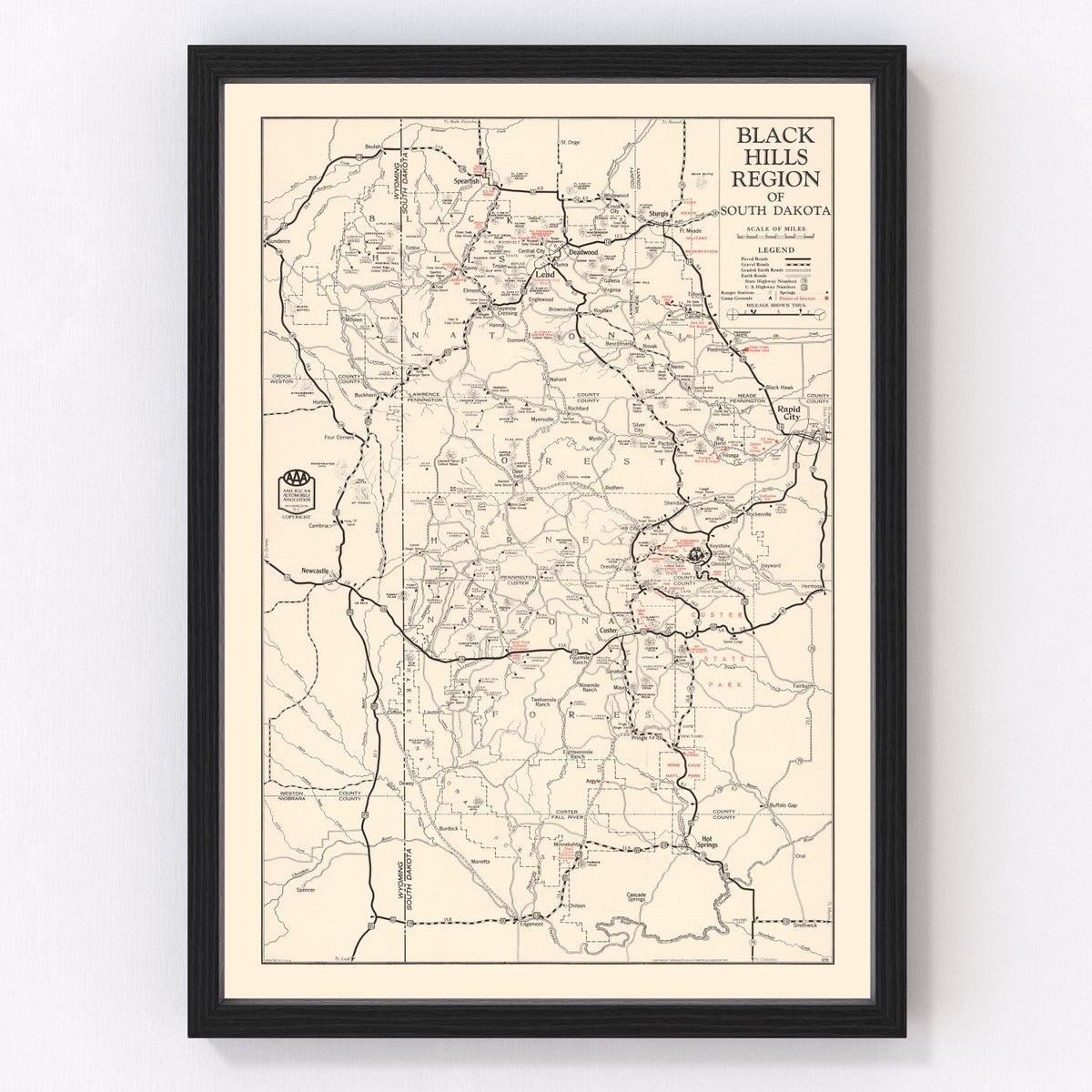 Vintage Black Hills Map 1939