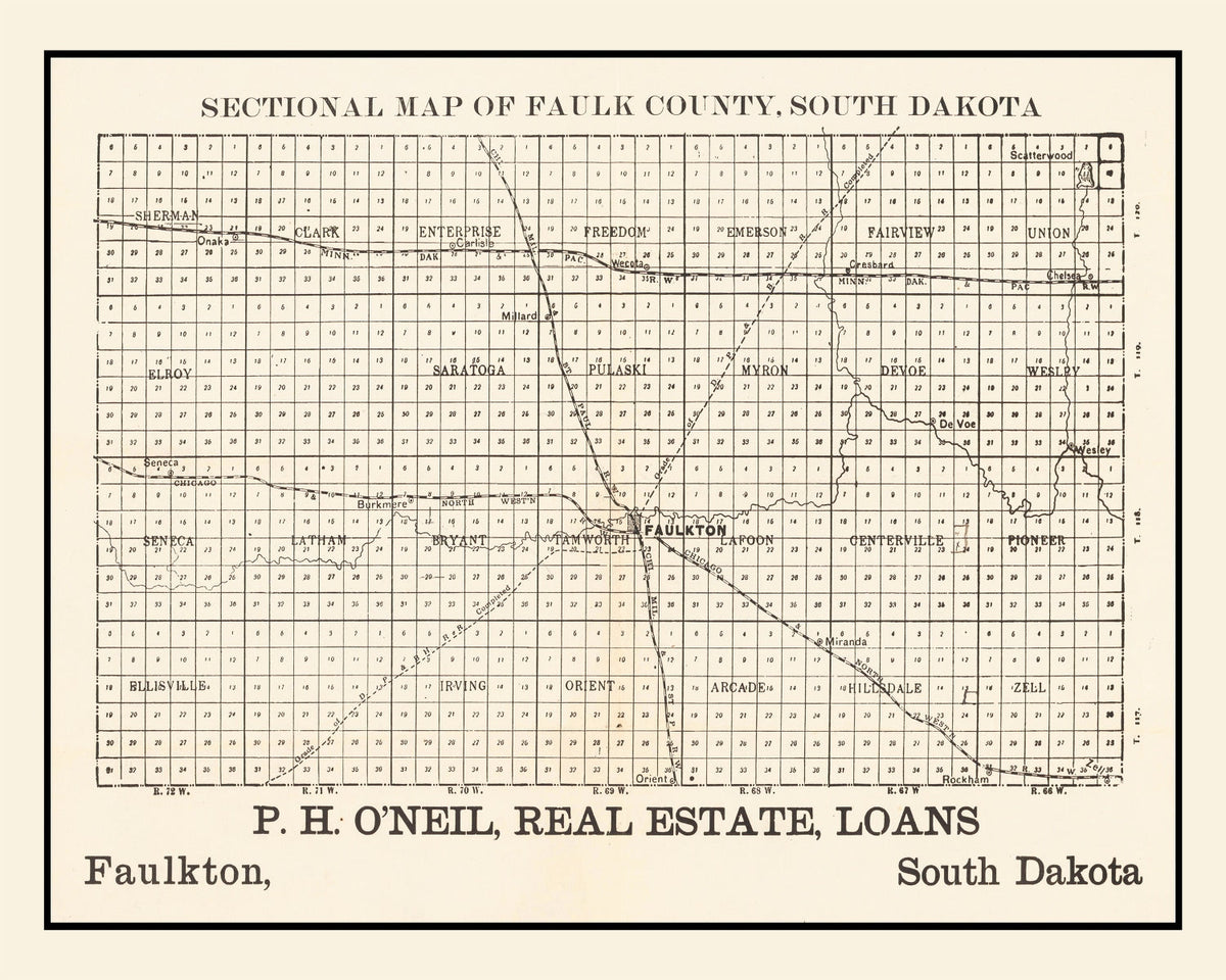 Vintage Map of Faulk County, South Dakota 1901