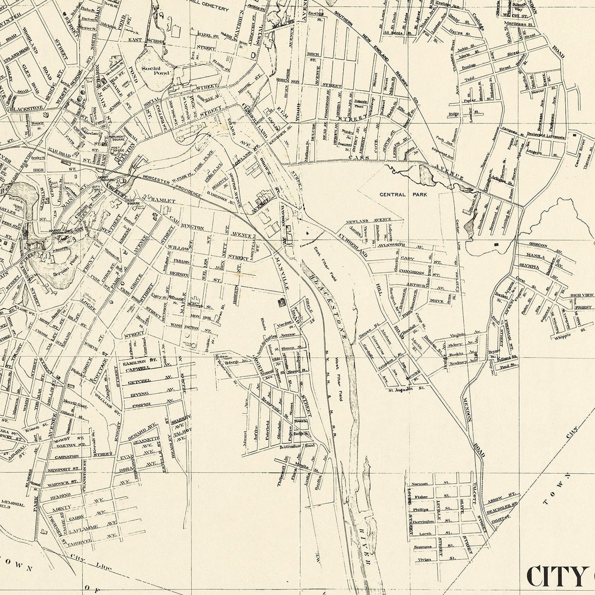 Vintage Map of Woonsocket, Rhode Island 1929