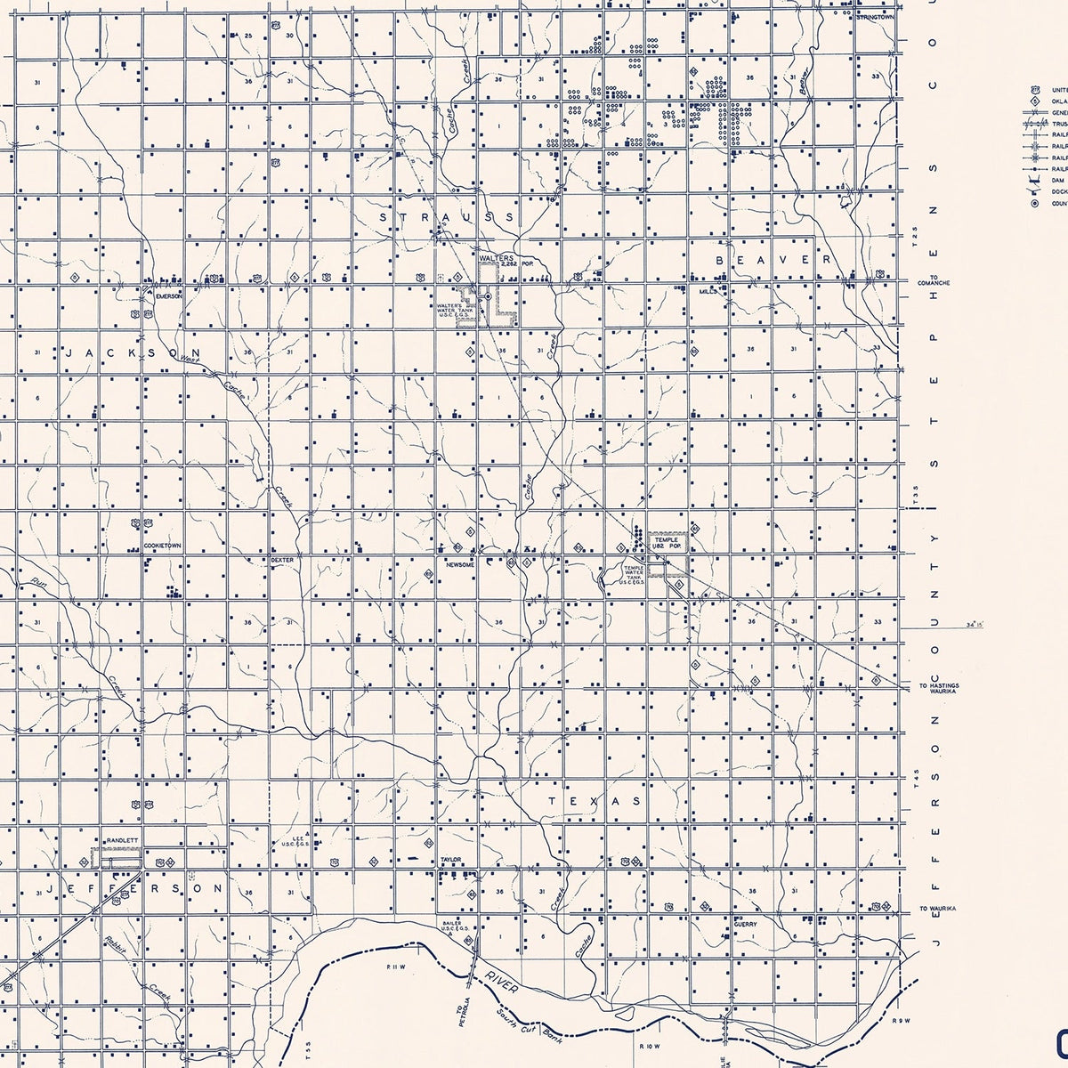 Vintage Map of Cotton County, Oklahoma 1936