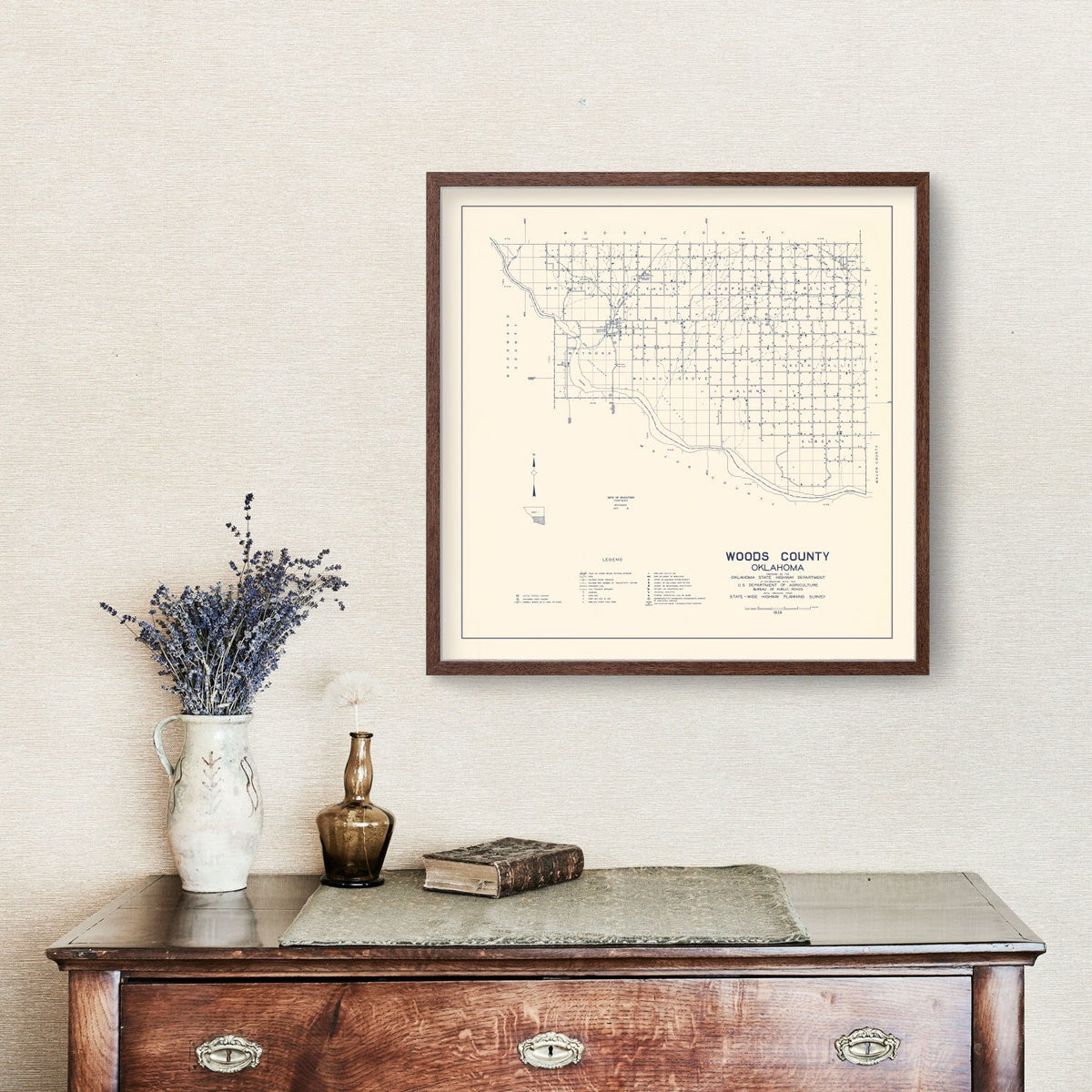 Vintage Map of Woods County, Oklahoma 1936