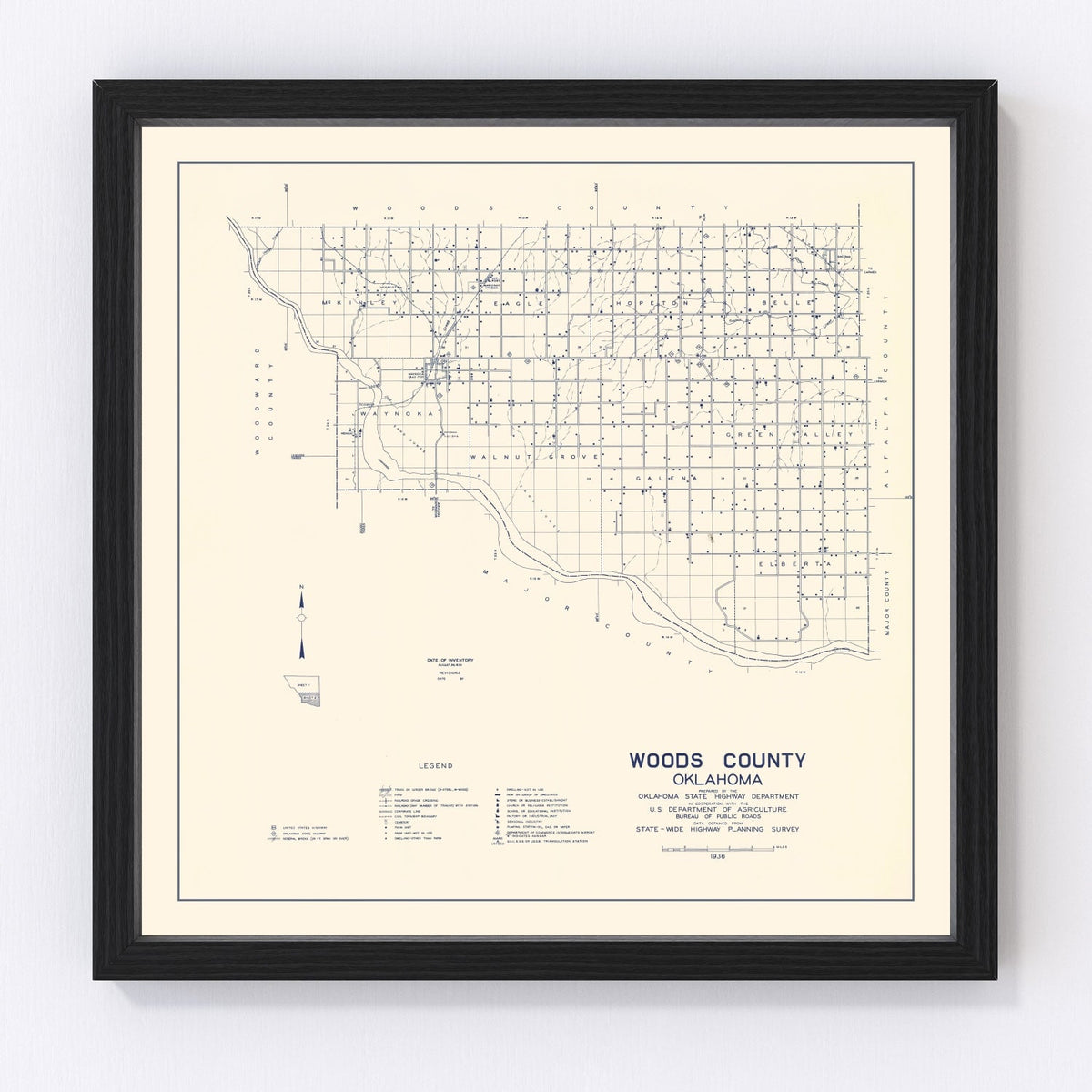Vintage Map of Woods County, Oklahoma 1936