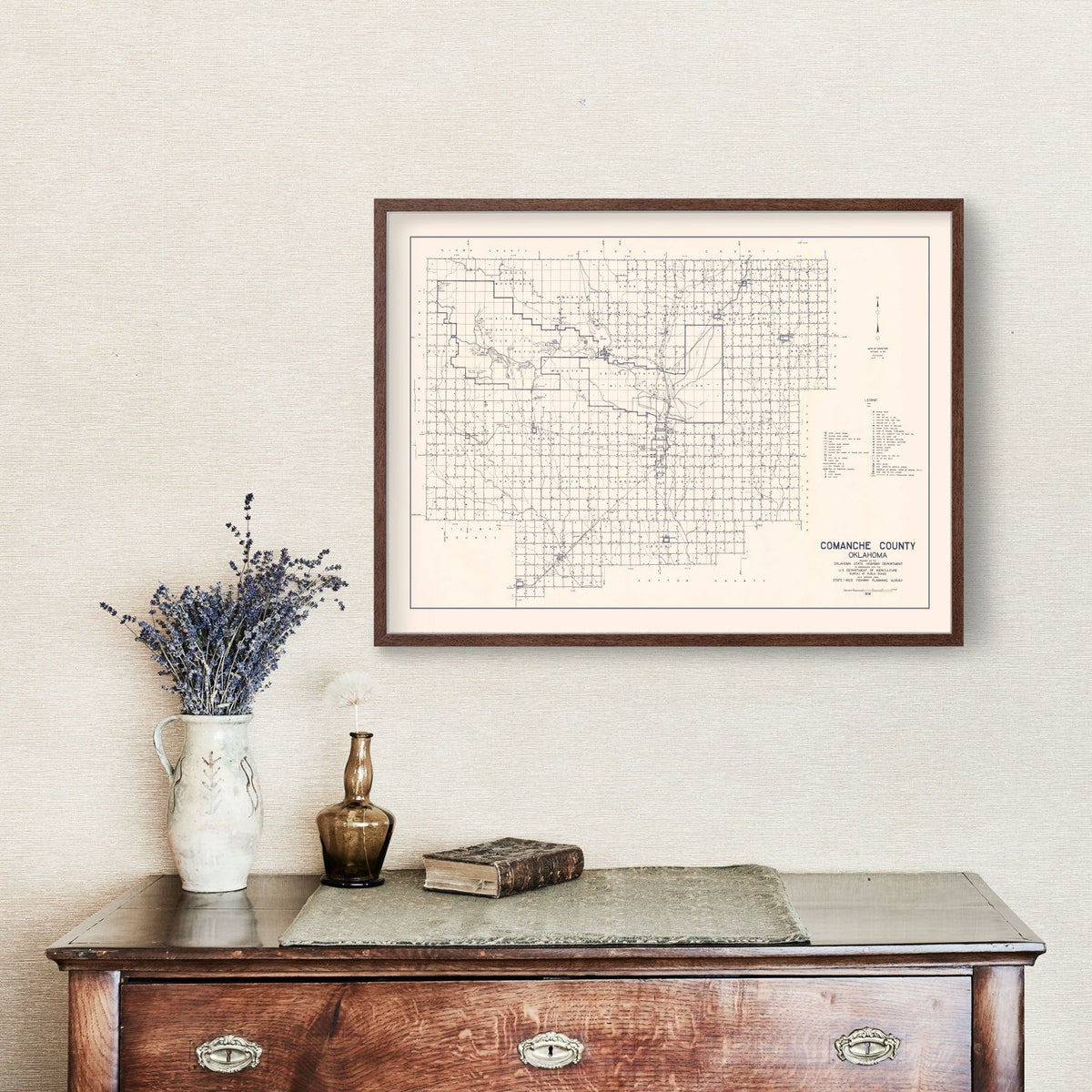 Vintage Map of Comanche County, Oklahoma 1936