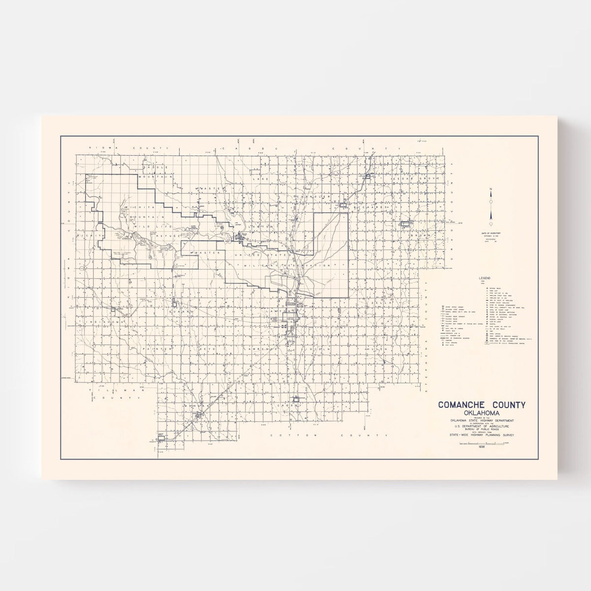Vintage Map of Comanche County, Oklahoma 1936