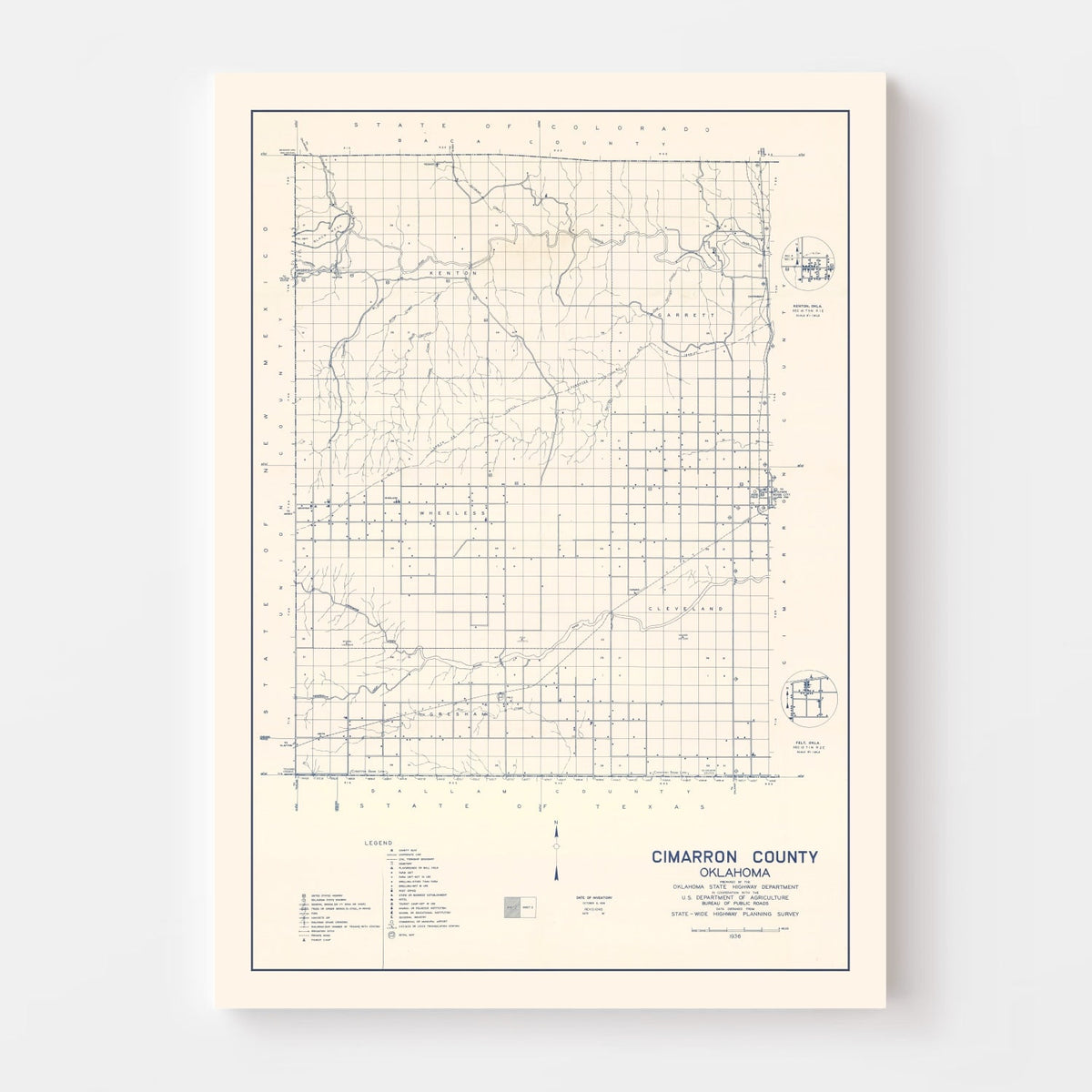 Vintage Map of Cimarron County, Oklahoma 1936
