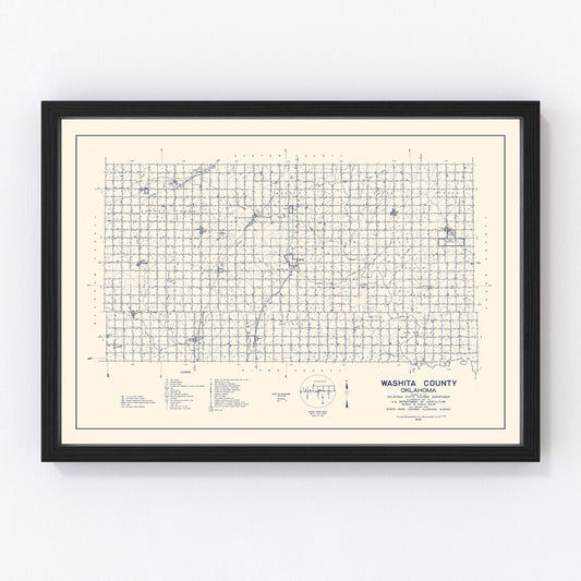 Vintage Map of Washita County, Oklahoma 1936