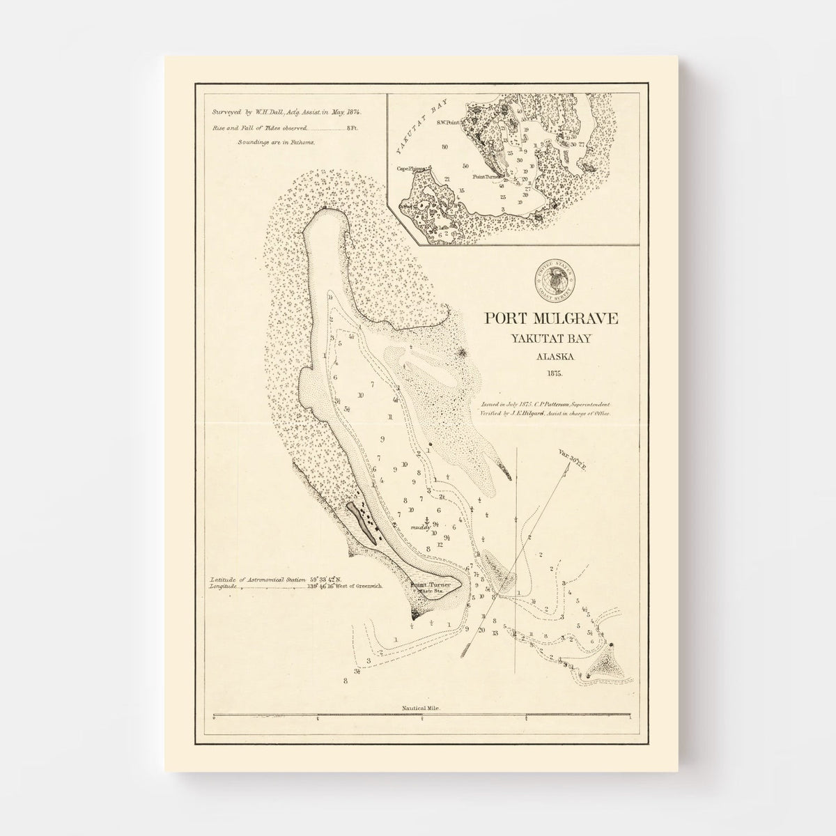Vintage Port Mulgrave, Yakutat Bay, AK Map 1875