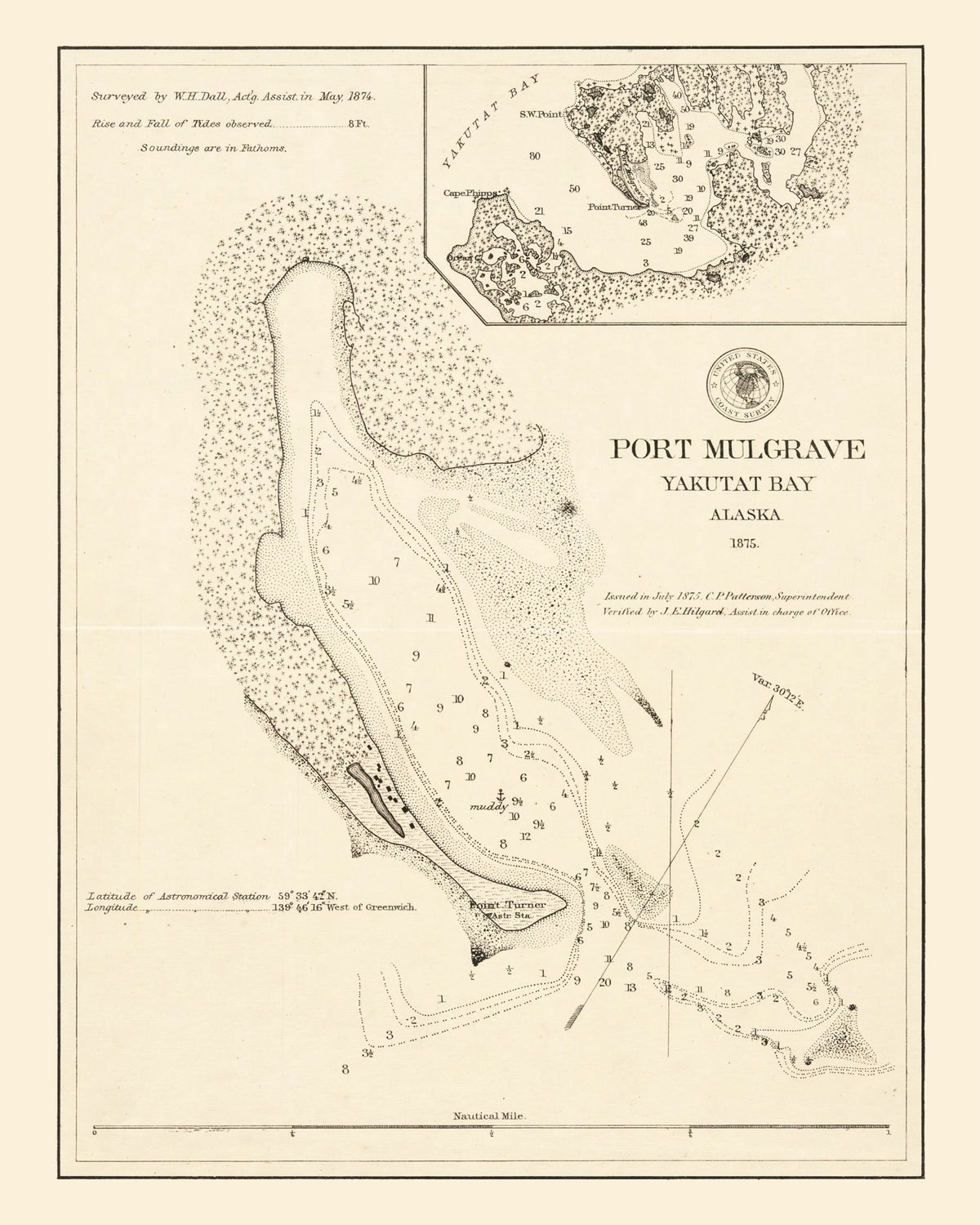 Vintage Port Mulgrave, Yakutat Bay, AK Map 1875