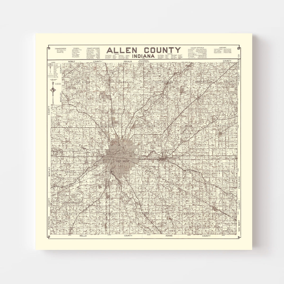 Vintage Map of Allen County, Indiana 1935