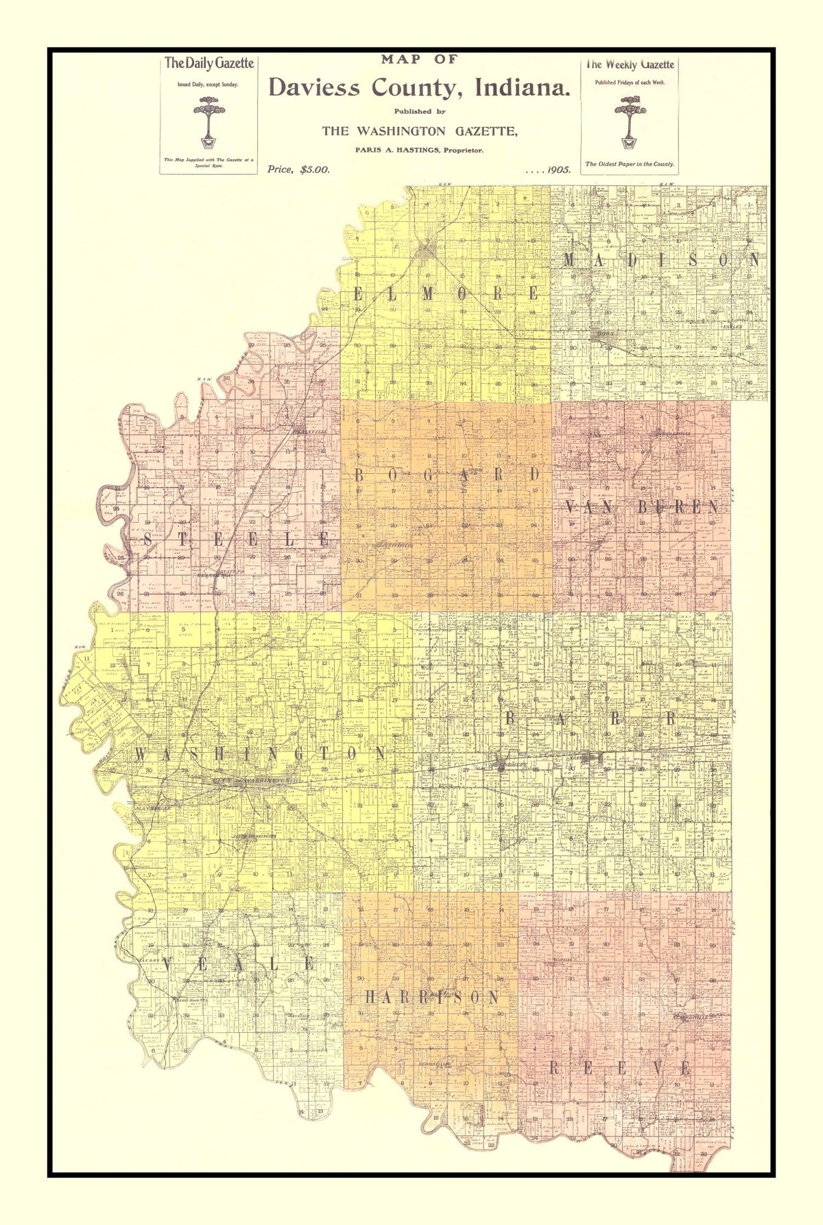 Vintage Map of Daviess County, Indiana 1905
