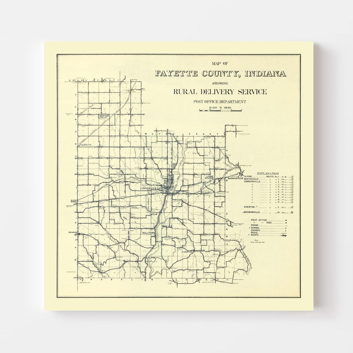 Vintage Map of Fayette County, Indiana 1912