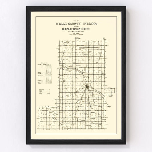 Vintage Map of Wells County, Indiana 1911
