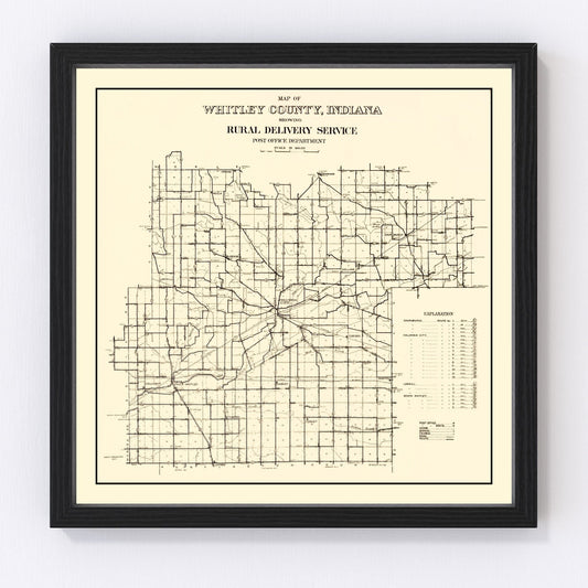 Vintage Map of Whitley County, Indiana 1910