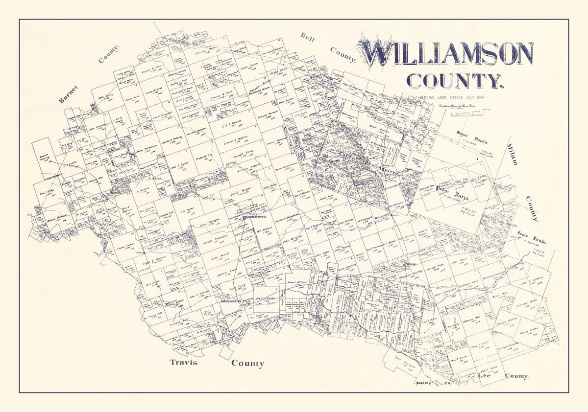 Vintage Map of Williamson County, Texas 1888