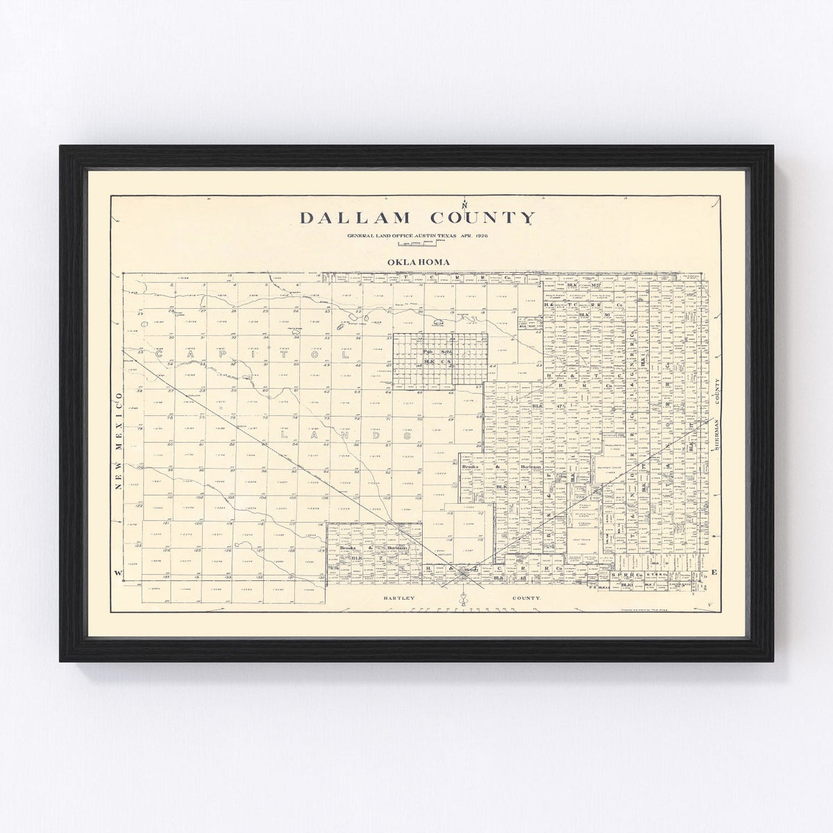 Vintage Map of Dallam County, Texas 1926