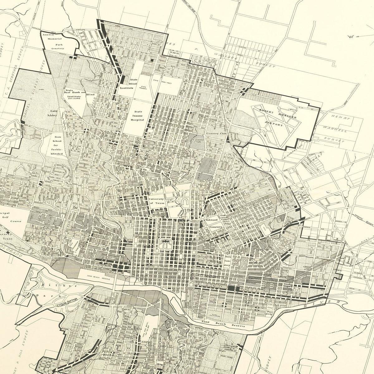 Vintage Map of Austin, Texas 1943