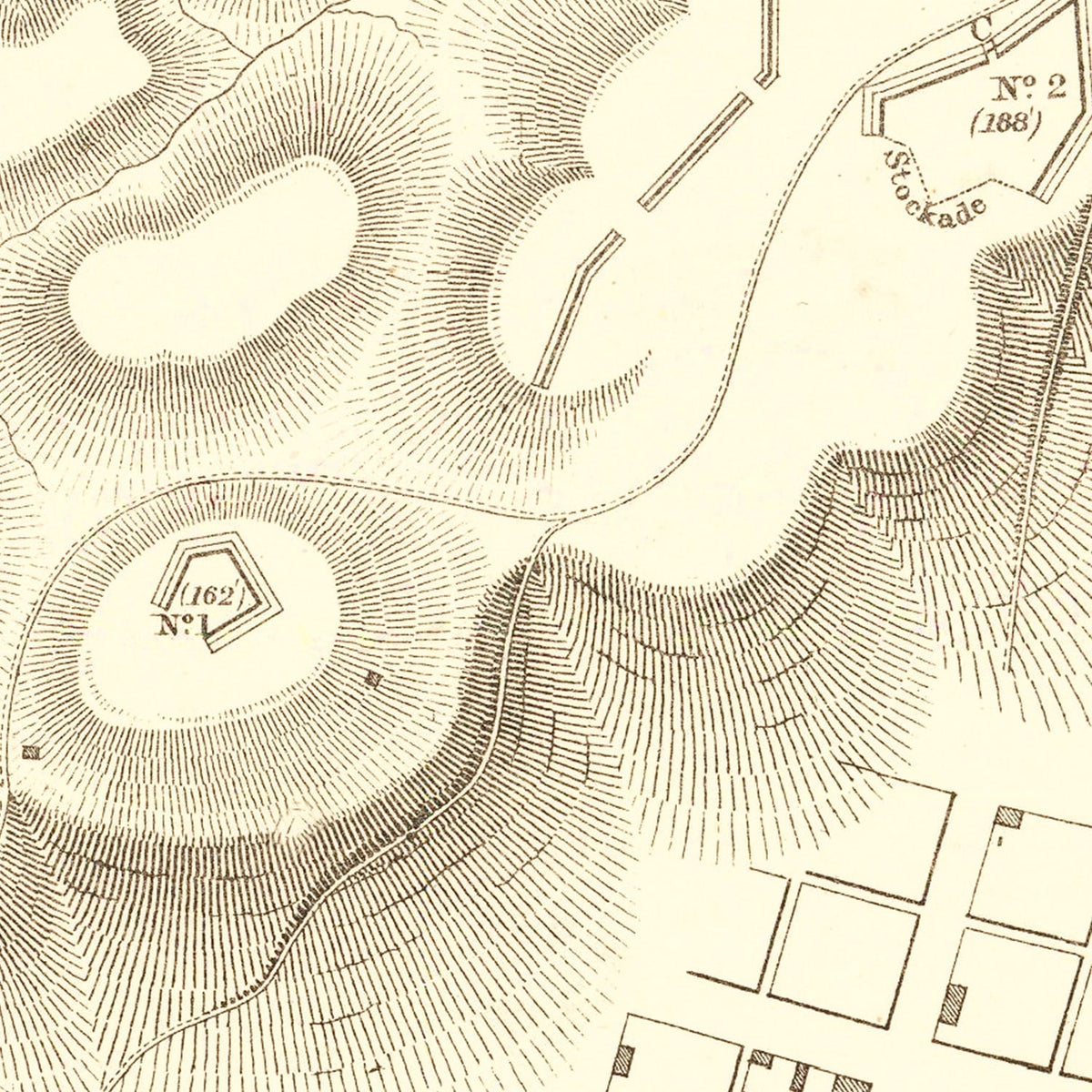 Vintage Rebel Fortifications at Columbus Kentucky Map 1862