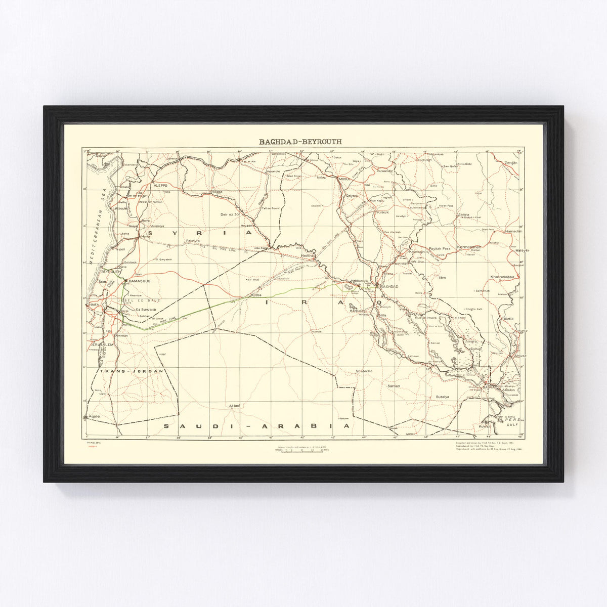 Vintage Baghdad World War II Map 1944