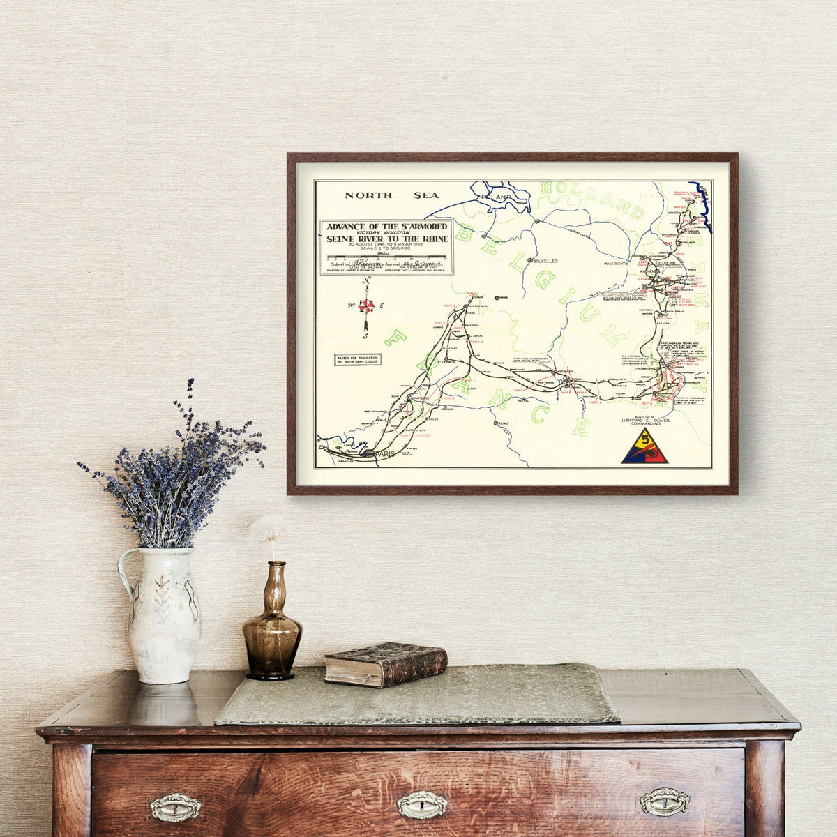 Vintage 5th Armored Victory Division Map 1945