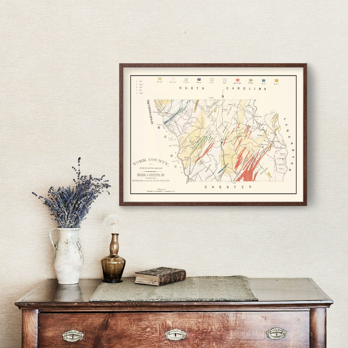 Vintage Map of York County, South Carolina 1880