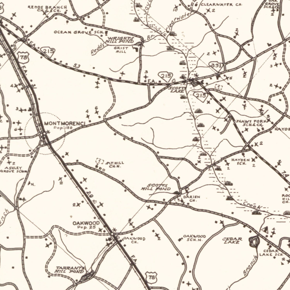 Vintage Map of Aiken County, South Carolina 1939