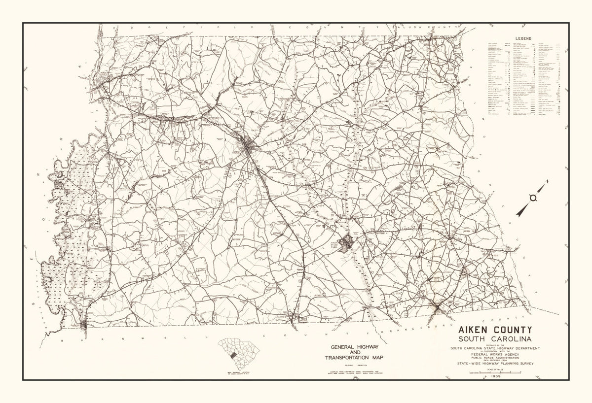 Vintage Map of Aiken County, South Carolina 1939