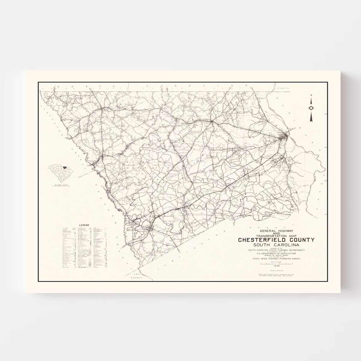 Vintage Map of Chesterfield County, South Carolina 1938
