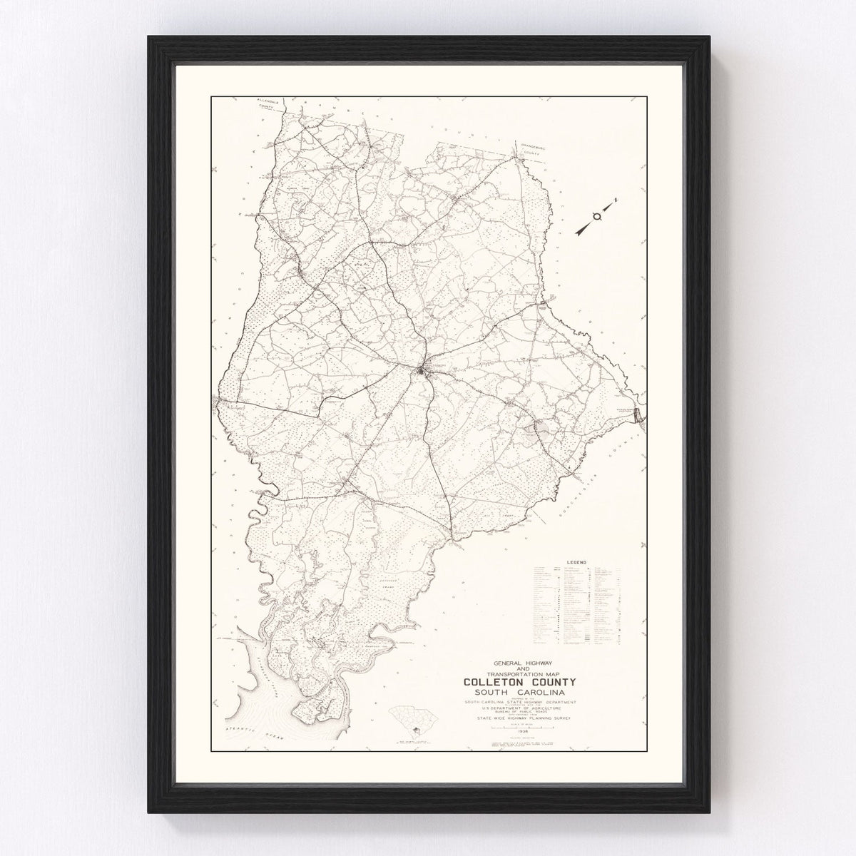 Vintage Map of Colleton County, South Carolina 1938