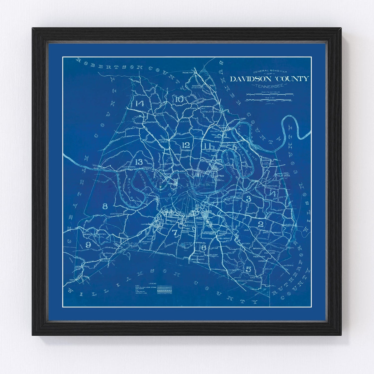 Vintage Map of Davidson County, Tennessee 1940