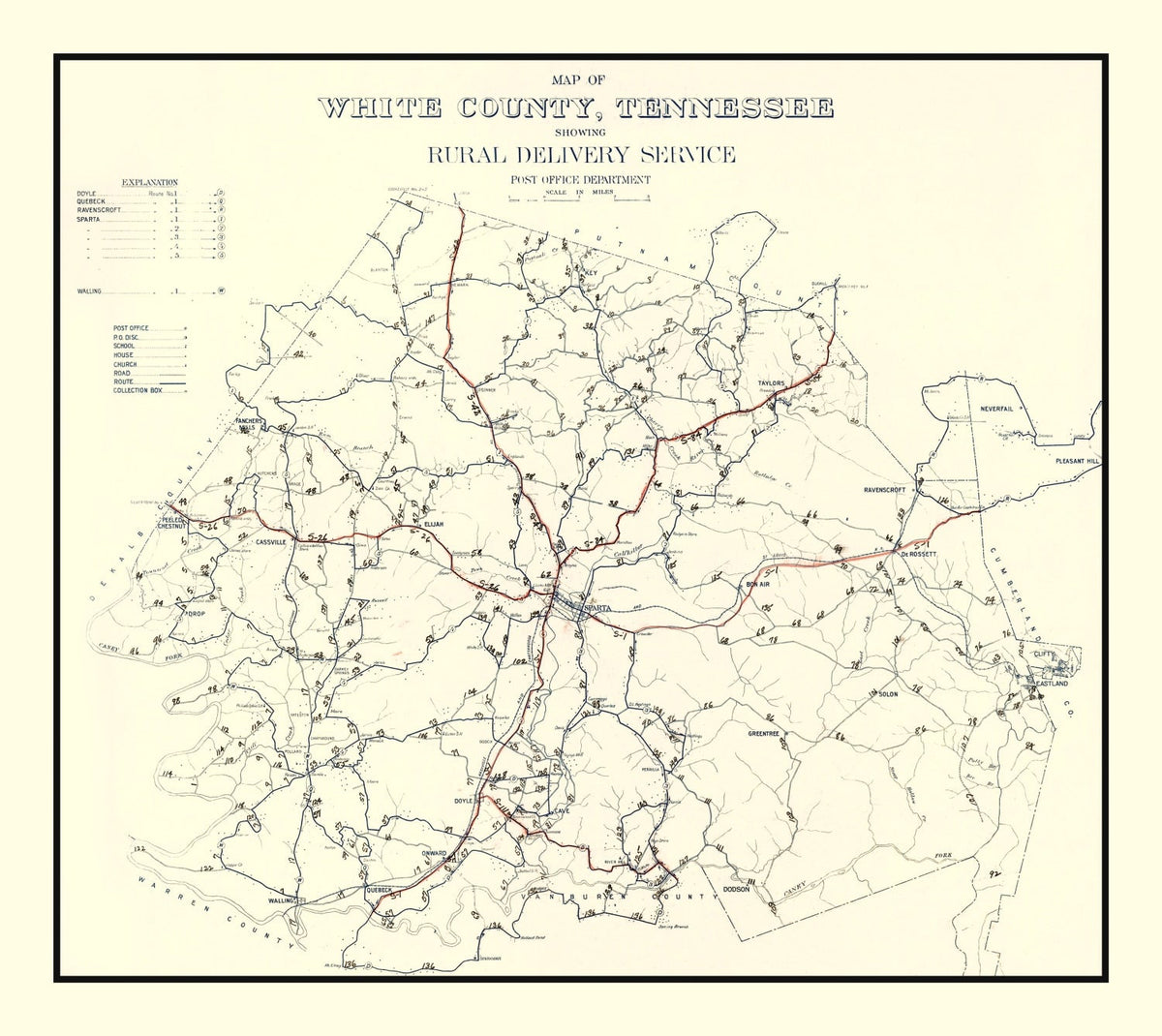 Vintage Map of White County, Tennessee 1936