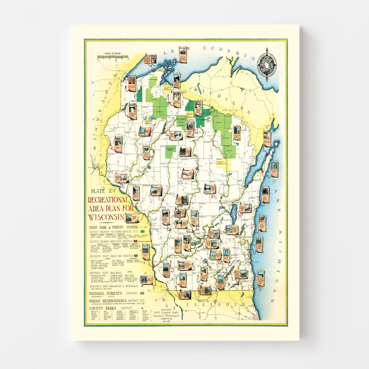 Vintage Map of Wisconsin 1939
