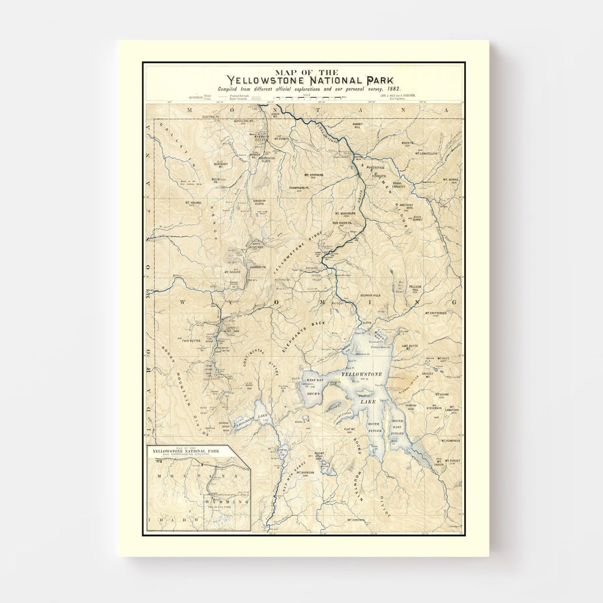 Vintage Yellowstone National Park Map 1882