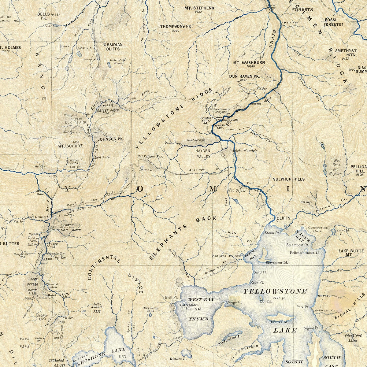 Vintage Yellowstone National Park Map 1882
