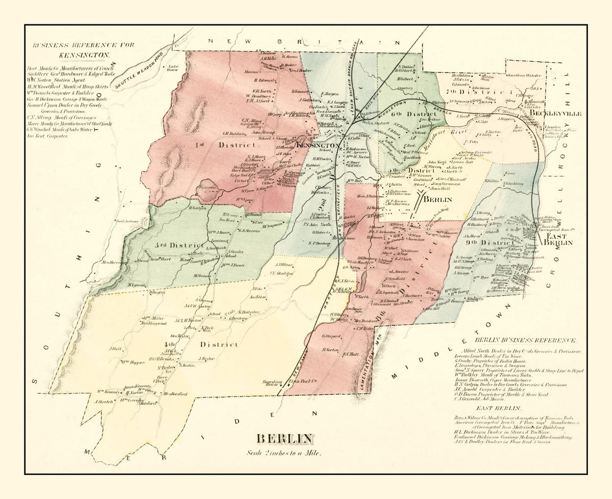 Vintage Map of Berlin, Connecticut 1869