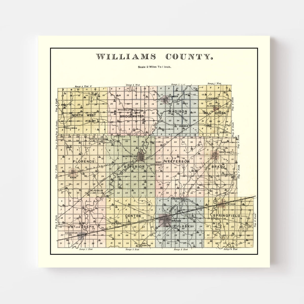Vintage Map of Williams County, Ohio 1894