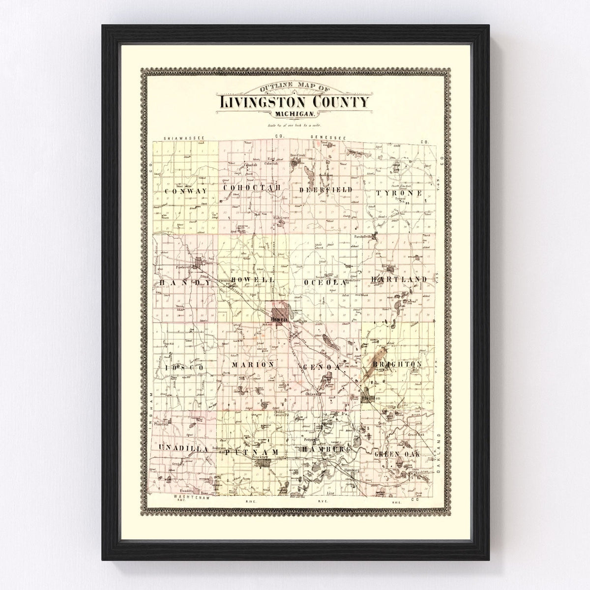 Vintage Map of Livingston County, Michigan 1895