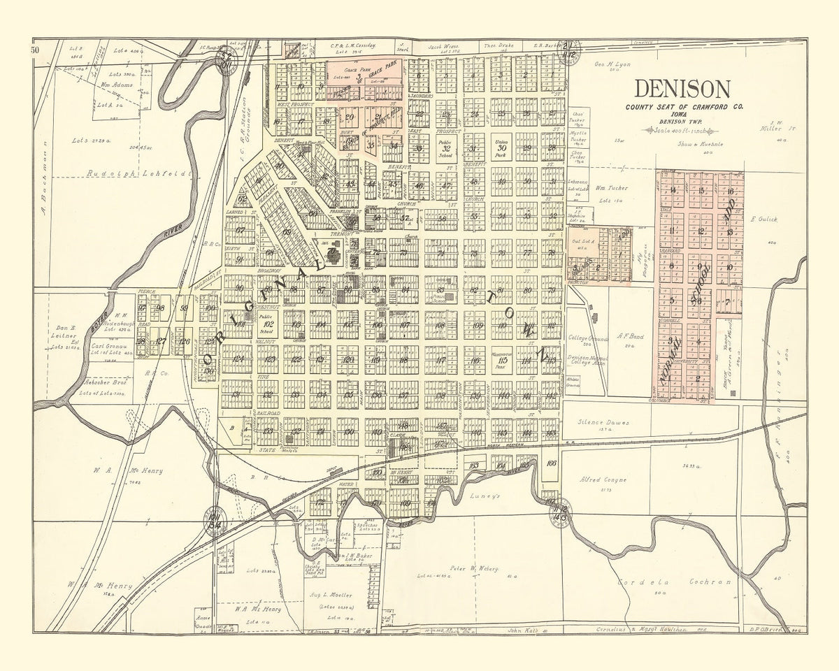 Vintage Map of Denison, Iowa 1908