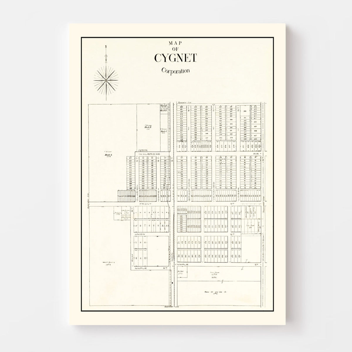Vintage Map of Cygnet, Ohio 1912