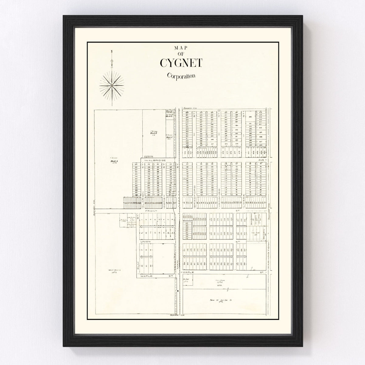 Vintage Map of Cygnet, Ohio 1912